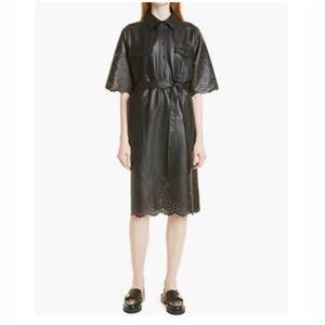 $360 MUNTHE Nieve Faux Leather Shirtdress in Black size 38